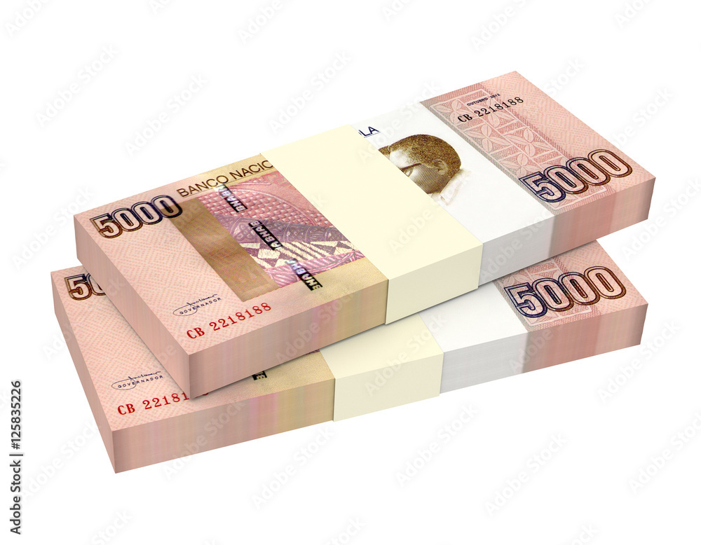 Angolan kwanza bills isolated on white background. 3D illustration.