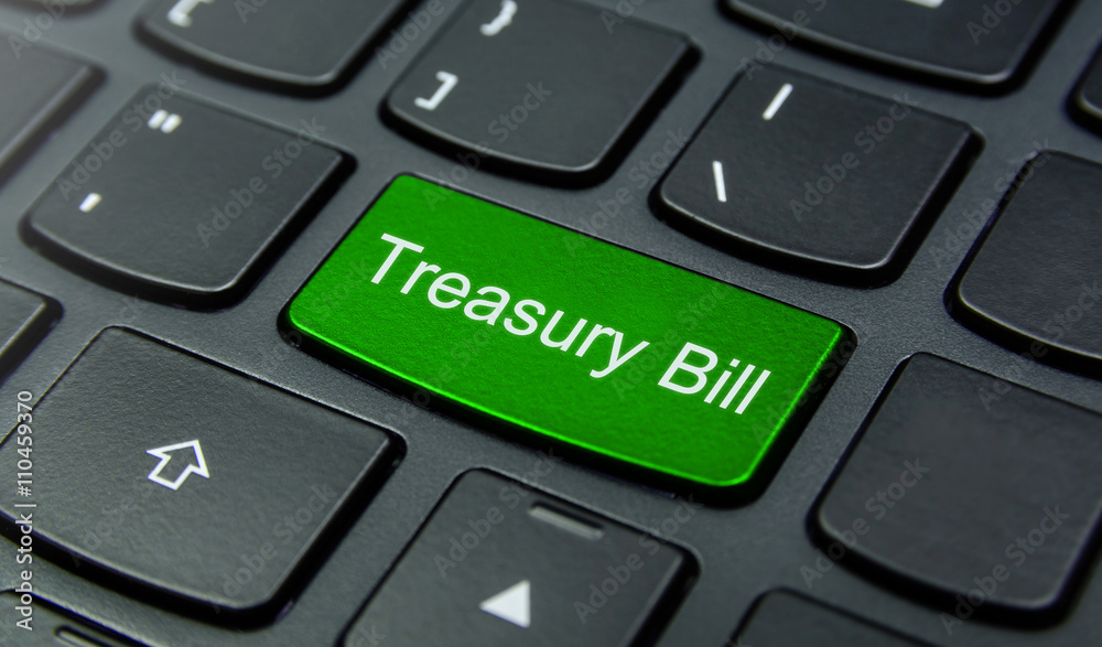 Business Concept: Close-up the Treasury Bill button on the keyboard and have Lime, Green color button isolate black keyboard