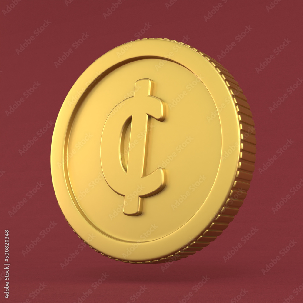 Ghana Cedi Currency Symbol on Golden Coin Isolated 3D Render Illustration