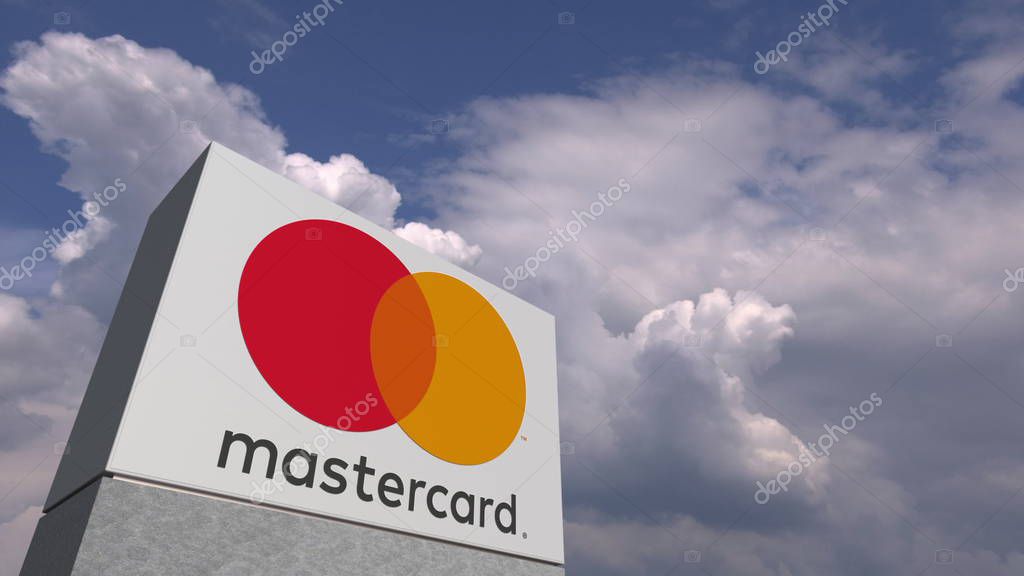MASTERCARD logo against sky background, editorial 3D rendering