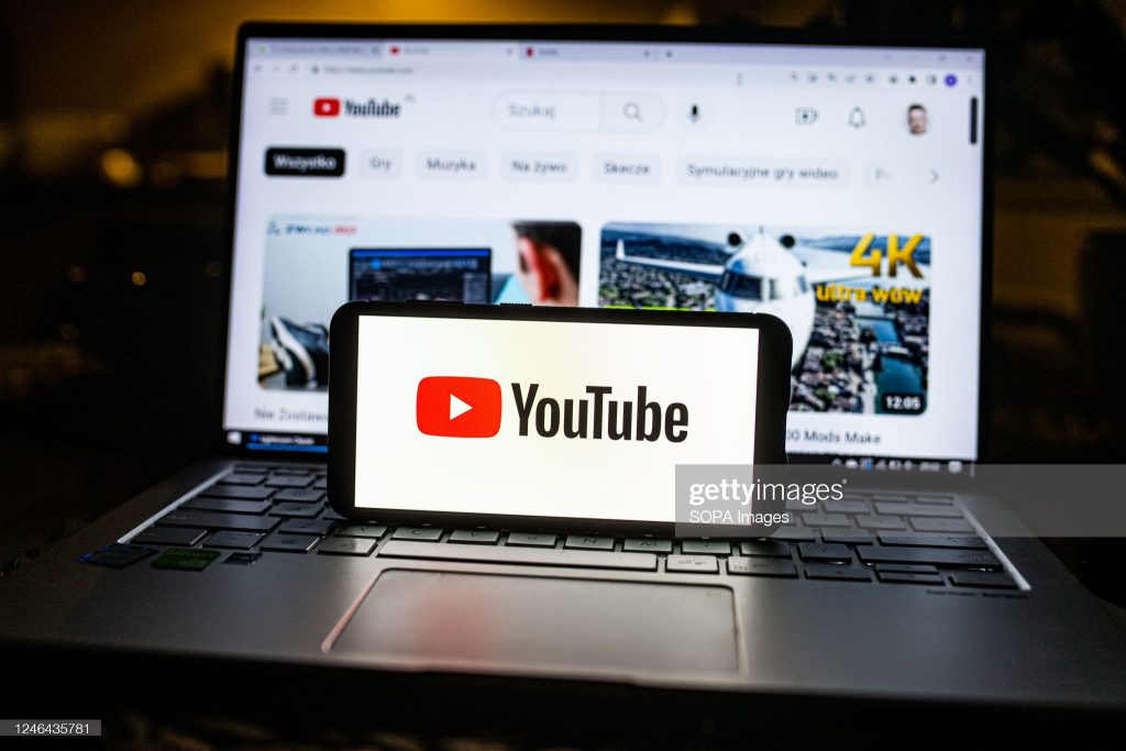 POLAND - 2023/01/20: In this photo illustration a Youtube logo seen displayed on a smartphone. (Photo Illustration by Mateusz Slodkowski/SOPA Images/LightRocket via Getty Images)