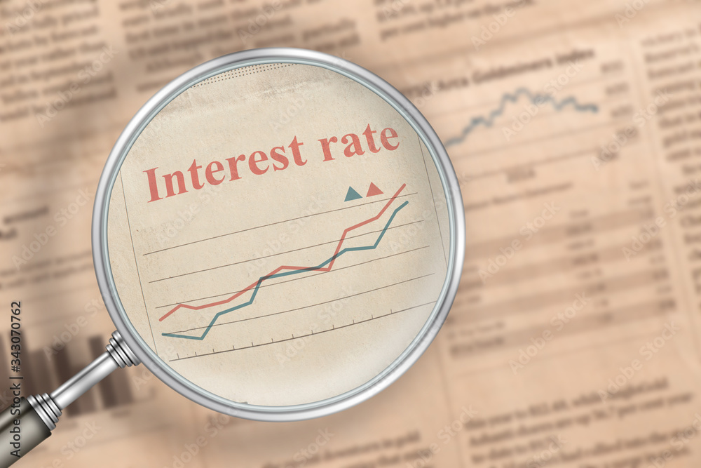 The inscription Interest rate increase in the news newspaper