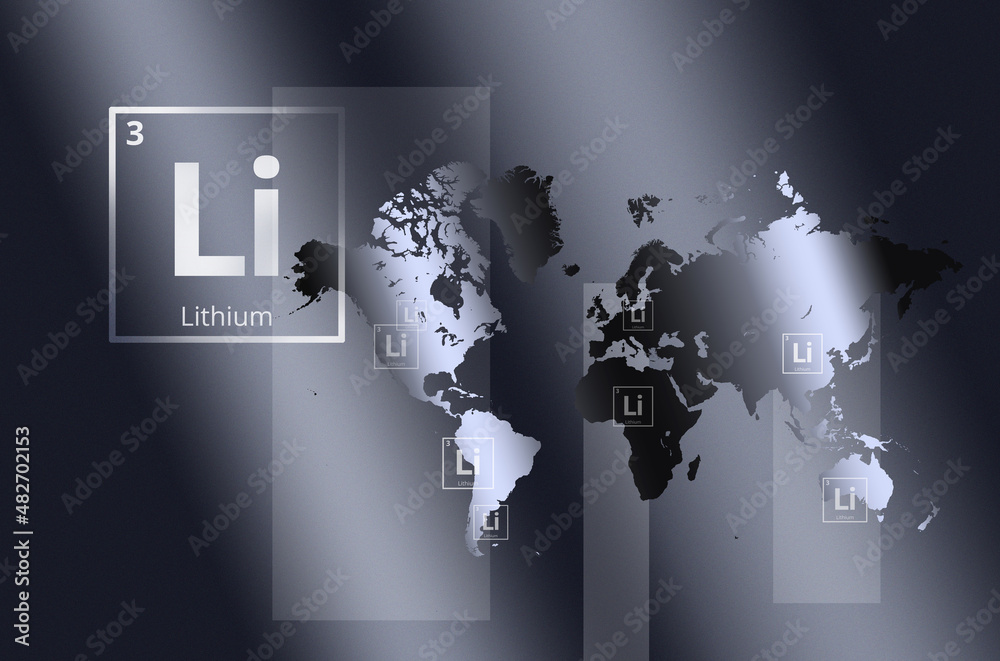 World map showing lithium mining locations on gray background